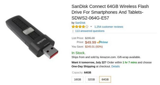 Fotografía - [Alerta Trato] 64GB SanDisk Conectar Wireless Flash Drive reduce a $ 50, su precio más bajo en Amazon